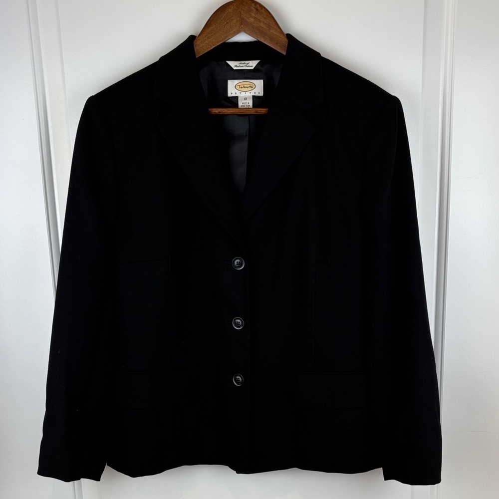 Talbots Petites 100% Wool Blazer Black Italian Fabric Jacket 12P Vintage